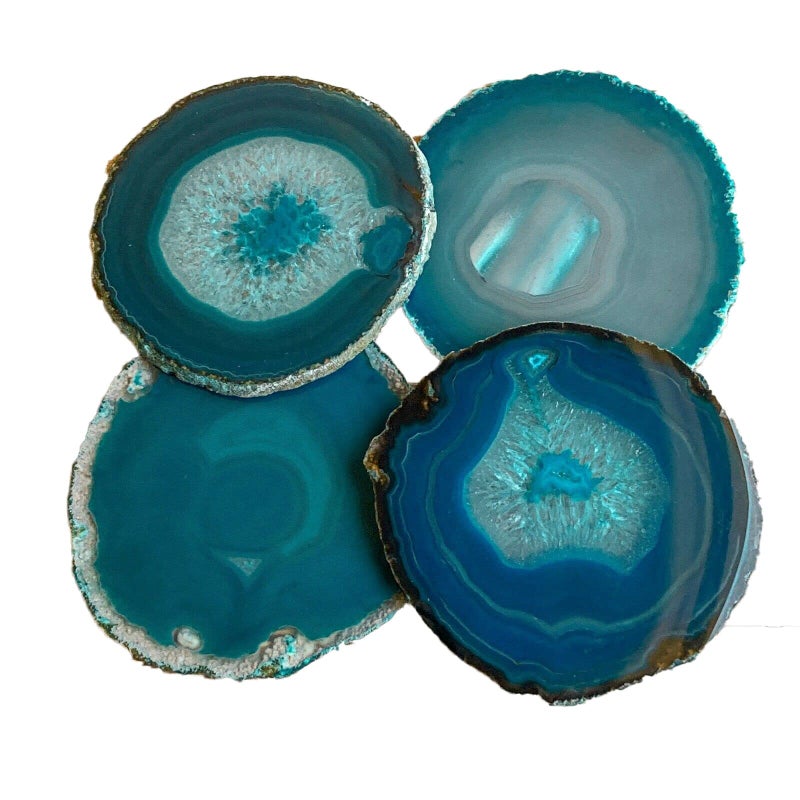 AMOYSTONE Teal Agate Coasters Set of 4, 3-3.5 Inch Handcrafted Slices, Lightweight Stone Coasters, for Teen Girl, College Dorm Room Decor - Image 2